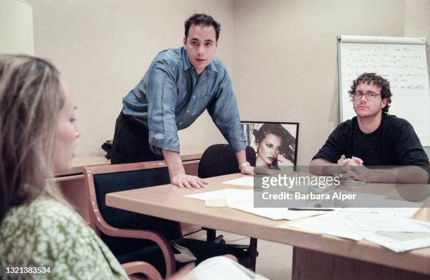 Dan Peres, Editor of Details magazine, at an editorial meeting discussing articles for the next issue, in their New York office, September 13, 2000.