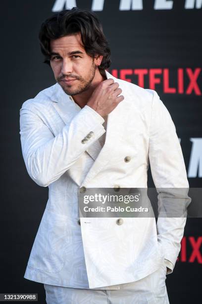 Actor Mario Casas attends 'Xtremo' premiere at Madrid Race drive-in on June 02, 2021 in Madrid, Spain.