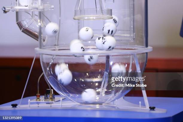 The Lottery ball are seen during the 2021 NHL Draft Lottery on June 02, 2021 at the NHL Network's studio in Secaucus, New Jersey.