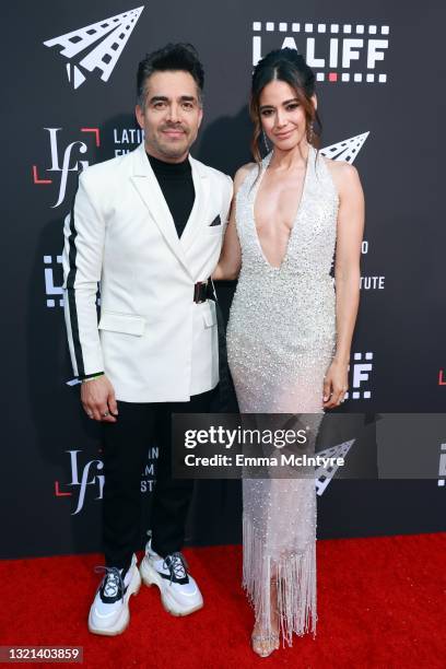 Omar Chaparro and Edy Ganem attend the opening night premiere of "7th & Union" during the 2021 Los Angeles Latino International Film Festival at TCL...