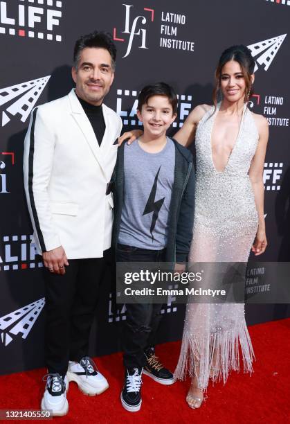 Omar Chaparro, Julian Obradors and Edy Ganem attend the opening night premiere of "7th & Union" during the 2021 Los Angeles Latino International Film...