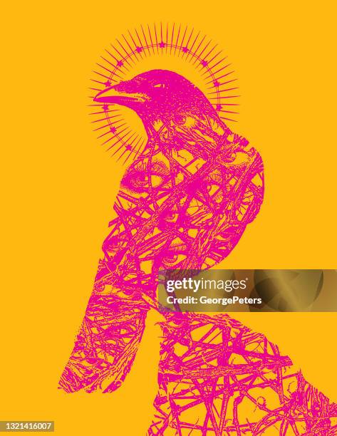 gothic raven with all seeing eye - evil genius stock illustrations