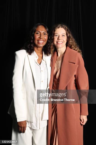 Liandra Swim designer Liandra Gaykamangu and designer Bianca Spender pose backstage after the Indigenous Fashion Projects show during Afterpay...