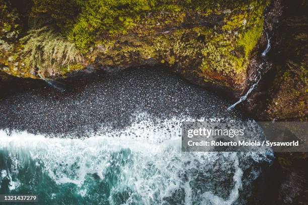 waves crashing on black sand beach, madeira - lava ocean stock pictures, royalty-free photos & images