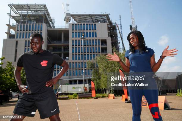 Olympian Christine Ohuruogu interacts with Badu Sports athletes during the media launch of From Home 2 the Games at Queen Elizabeth Olympic Park on...