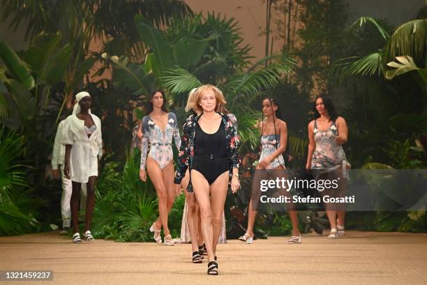 Models walk the runway during the Aqua Blu show during Afterpay Australian Fashion Week 2021 Resort '22 Collections at Carriageworks on June 03, 2021...