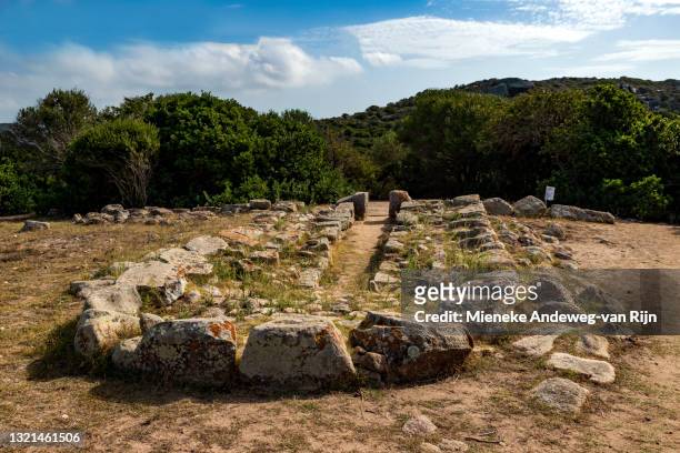the giant's tomb at lu brandali nuraghi complex, an archaelogical site, santa teresa gallura, sardinia, italy. - archaeology stock pictures, royalty-free photos & images