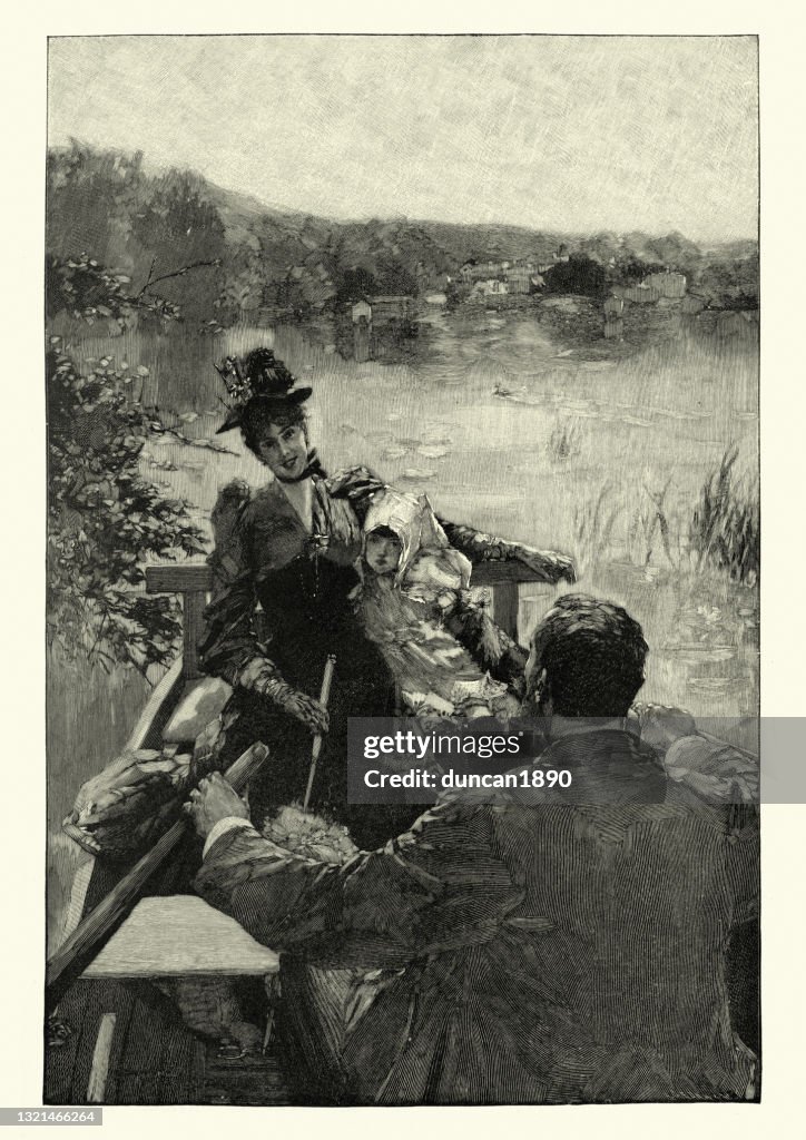 Young family boating on Ammersee, Germany, 19th Century