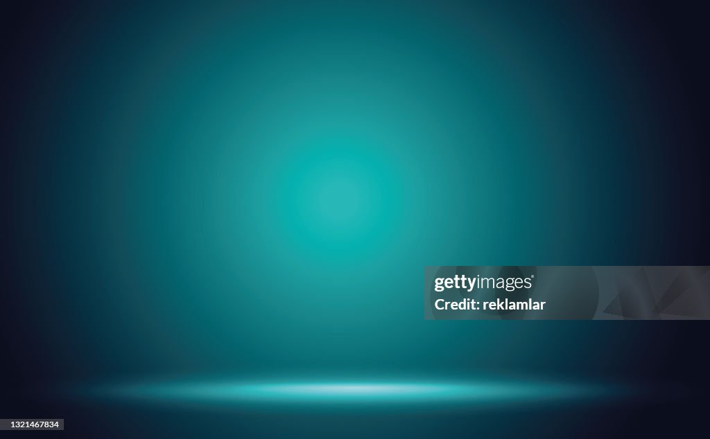 Turquoise Gradient wall studio empty room abstract background with lighting and space for your text.