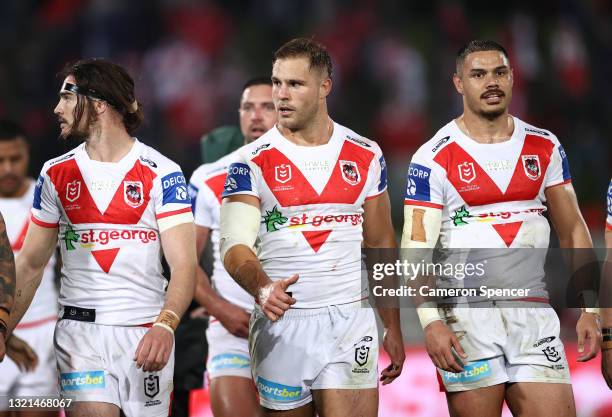 Jack De Belin of the Dragons is seen as he walks off at the break during the round 13 NRL match between the St George Illawarra Dragons and the...