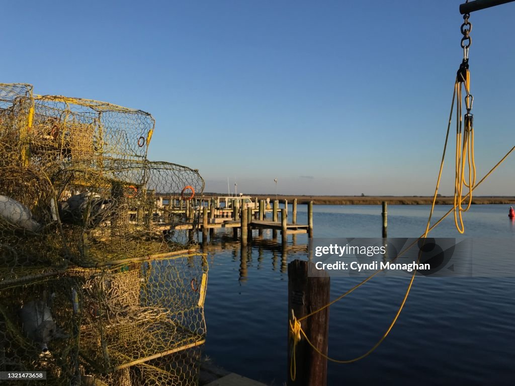Stacks of Crab Traps in a Small Coastal Community on the Chesapeake Bay, Tangier Sound