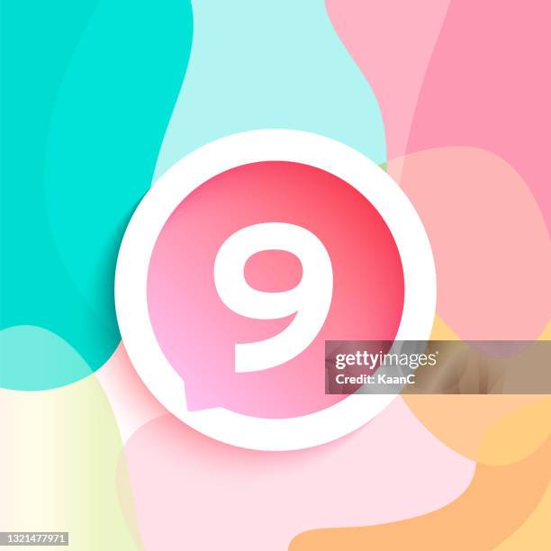 step number stock illustration on abstract background, speech bubble line vector - 9 circle diagram stock illustrations