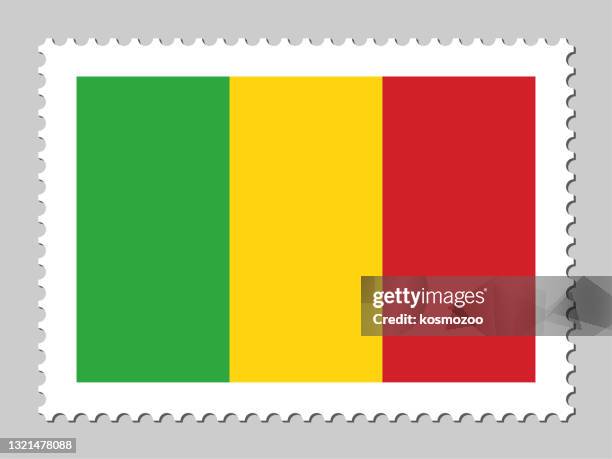 ilustrações, clipart, desenhos animados e ícones de selo postal da bandeira mali - mali