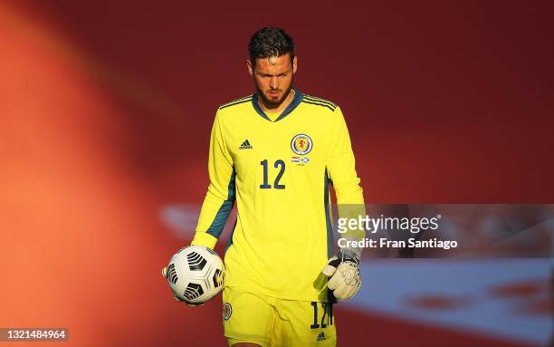 Craig Gordon of Scotland looks on during the international friendly match between Netherlands and Scotland at Estadio Algarve on June 02, 2021 in...