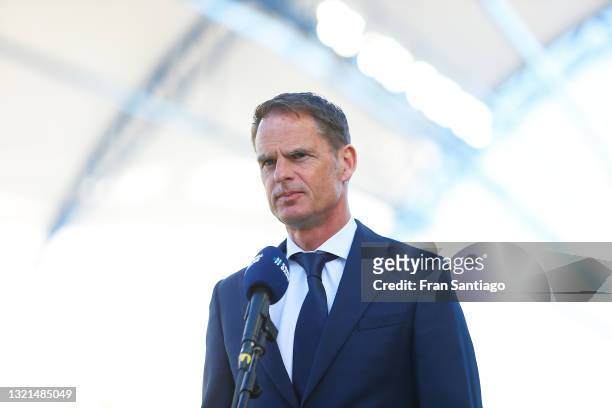 Frank de Boer, manager of Netherlands talks to the media prior to the international friendly match between Netherlands and Scotland at Estadio...
