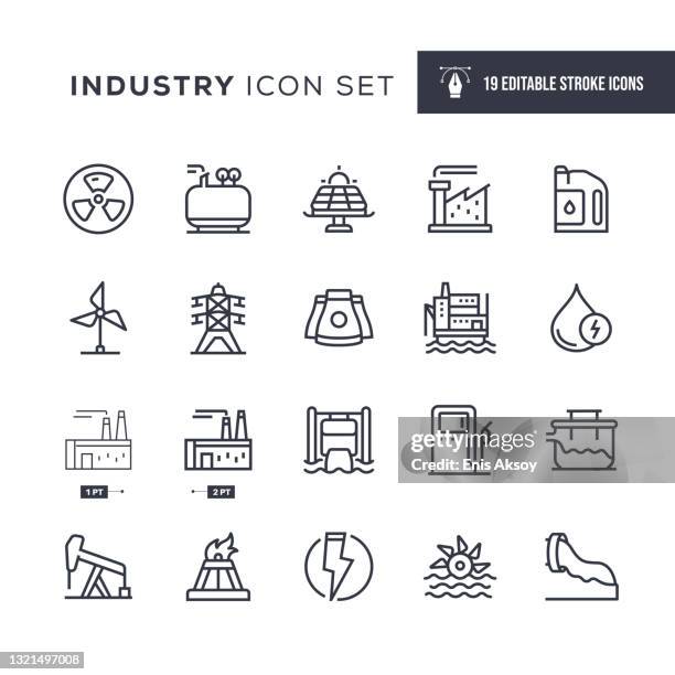 industrie editierbare strichliniensymbole - ölindustrie stock-grafiken, -clipart, -cartoons und -symbole