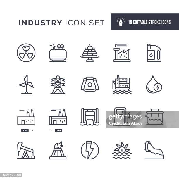 industry editable stroke line icons - power plant stock illustrations