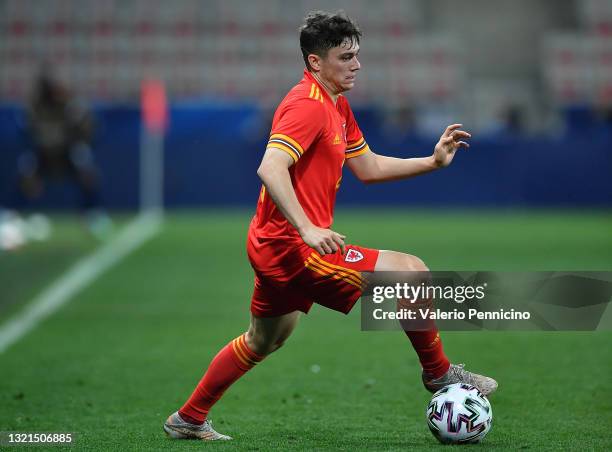 Daniel James of Wales in action during the international friendly match between France and Wales at Allianz Riviera on June 2, 2021 in Nice, France.