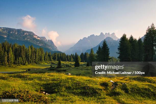 scenic view of field against sky,drei zinnen,italy - third phase of restoration of the portico dottavia is completed stockfoto's en -beelden