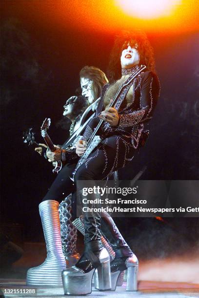 KISS25l-C-23MAR00-DD-LH--Rock group "Kiss" on farewell tour at the Oakland Coliseum Arena. BY LIZ HAFALIA/THE CHRONICLE Ran on: Sting, left, of the...