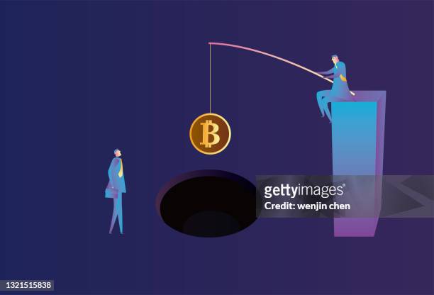 geschäftsleute nutzen bitcoin, um andere in eine falle zu locken - corporate theft stock-grafiken, -clipart, -cartoons und -symbole