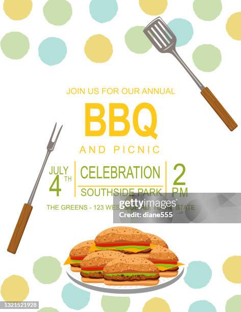 ilustrações de stock, clip art, desenhos animados e ícones de bbq invitation template - festa de rua
