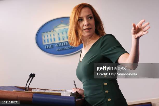 White House Press Secretary Jen Psaki conducts the daily news conference in the Brady Press Briefing Room at the White House on June 03, 2021 in...