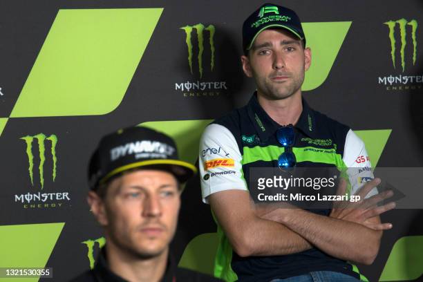 Matteo Ferrari of Italy and Team Gresini MotoE looks on during the MotoE press conference pre-event during the MotoGP of Catalunya - Previews at...