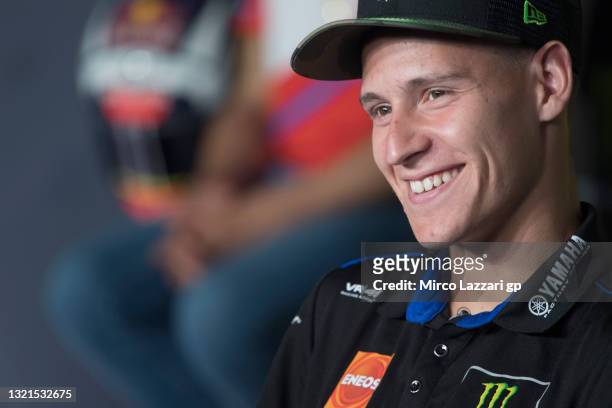 Fabio Quartararo of France and Monster Energy Yamaha MotoGP Team smiles during the press conference pre-event during the MotoGP of Catalunya -...