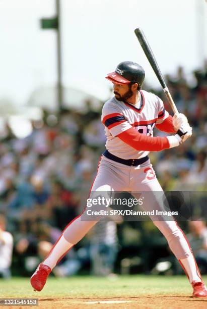 Harold Baines of the Chicago White Sox at bat during a game from his 1985 season with the Chicago White Sox. Harold Baines played for 22 seasons with...
