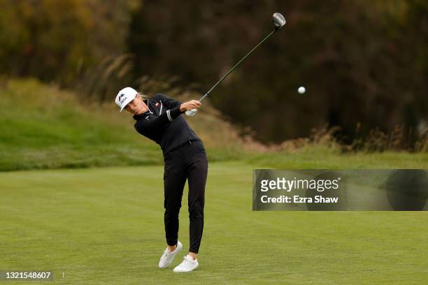 Mel Reid of England hits her tee shot on the second hole during the first round of the 76th U.S. Women's Open Championship at The Olympic Club on...
