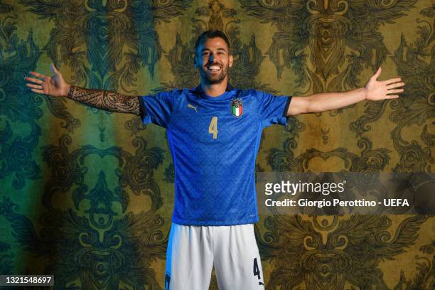 Leonardo Spinazzola of Italy poses during the official UEFA Euro 2020 media access day at on June 02, 2021 in Florence, Italy.
