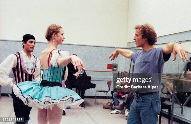 Peter Martins directs Darci Kistler, prima ballerina, during a rehearsal of "Delights of the Muses" at the NYC Ballet, January 24, 1992.