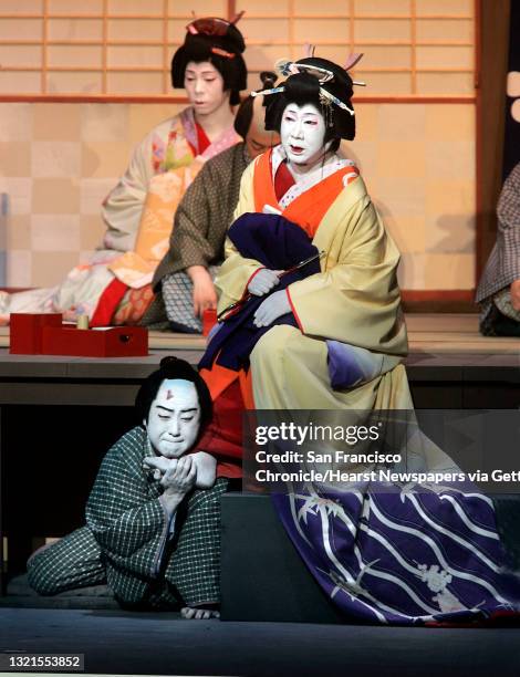 Opening night performance for Grand Kabuki Theatre of Japan in Cal Performances series at Zellerbach Hall which features the actual main Kabuki play...