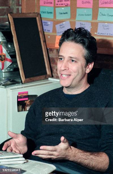 Jon Stewart, host of the TV show The Daily Show, during an interview in his studio office, December 5, 2002.
