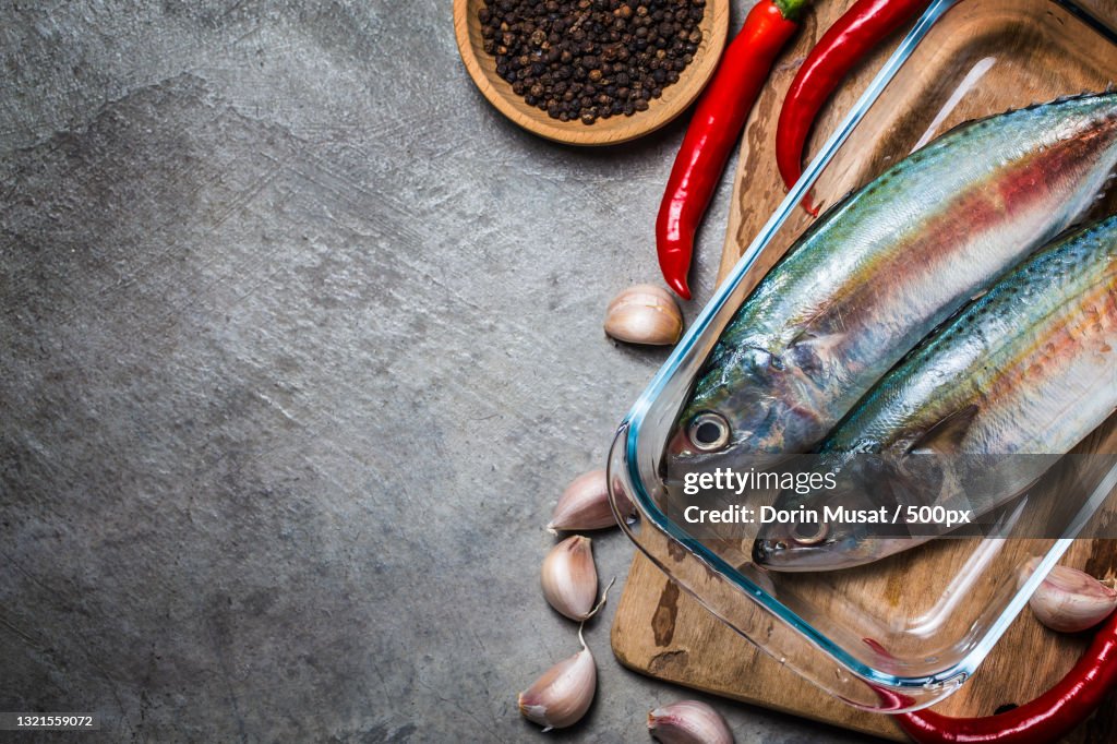 High angle of indian mackerel Rastrelliger kanagurta on a table