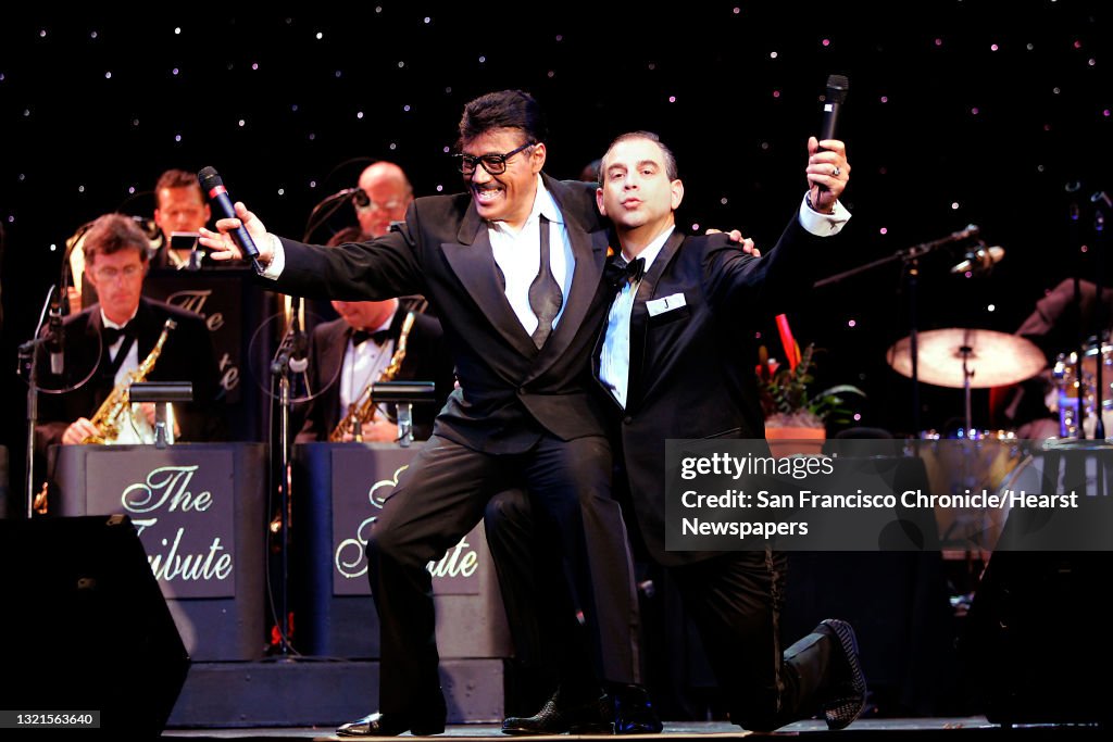 A Tribute to the Rat Pack at the Post Street Theater in 2005. Louie Velez (left) playing Sammy Davis Jr. and Sandy Hackett (right) playing Joey Bishop.
