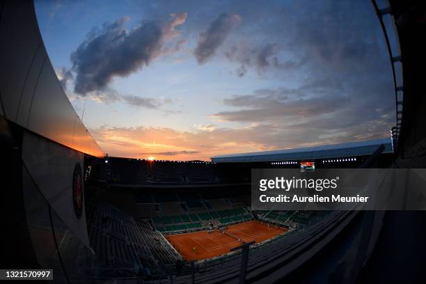 General view of the stadium at sunset during the men's second round match between Richard Gasquet of France and Rafael Nadal of Spain during day five...