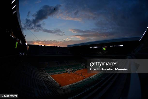 General view of the stadium at sunset during the men's second round match between Richard Gasquet of France and Rafael Nadal of Spain during day five...