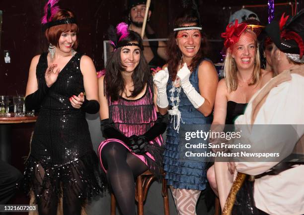 Left to right--Brynn Ashley, Cassi Burhans, Daniella Oana and Julia Dyett watching a cabaret show at Deco Lounge in San Francisco, Calif., on...