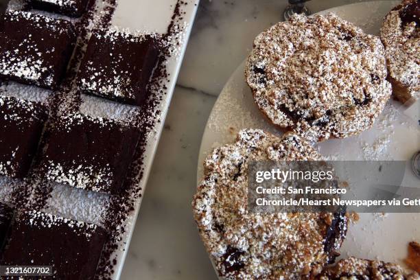 Chocolate truffle brownie and baked apple tart with almond crumble at Elmwood Cafe in Berkeley, Calif., on Friday, April 23, 2010.