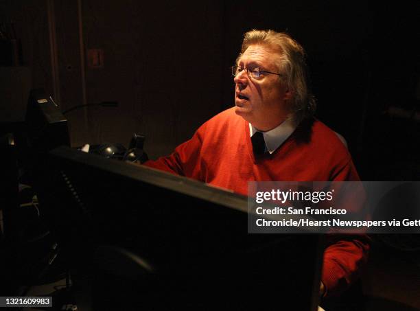 Music librarian Steve White shows where he runs the supertitles at the San Francisco Opera in San Francisco, California on Thursday, August 29, 2013....