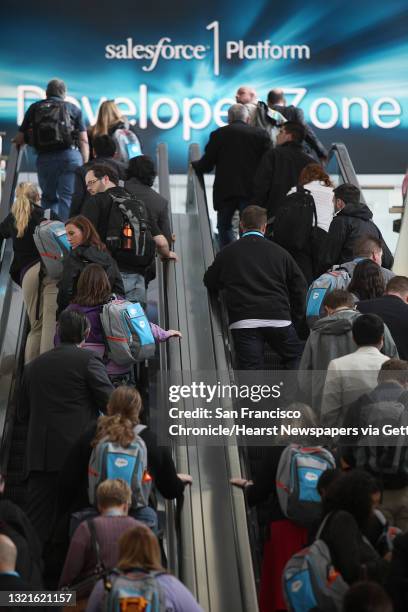 There are 130,000 registered attendees at the Dreamforce 2013 conference at the Moscone Center in San Francisco, California, on Monday, November 18,...