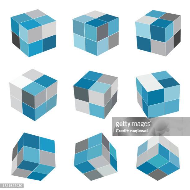 minimalism 3d cube model icon collection - rubix cube stock illustrations