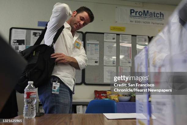 ProMatch member Dan Ruth , seeking a position in IT development gets ready for a meeting with a career counselor at ProMatch headquarters in...