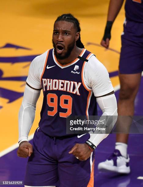 Jae Crowder of the Phoenix Suns reacts to a play during the game