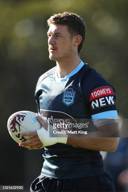 Campbell Graham looks on during a New South Wales Blues State of Origin training session at Redfern Oval on June 04, 2021 in Sydney, Australia.