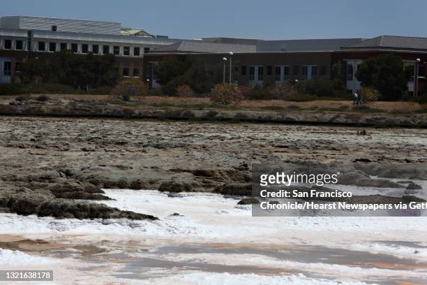 Facebook headquarters seen through the salt flats at Menlo Park, Calif., on Friday, July 6, 2012.