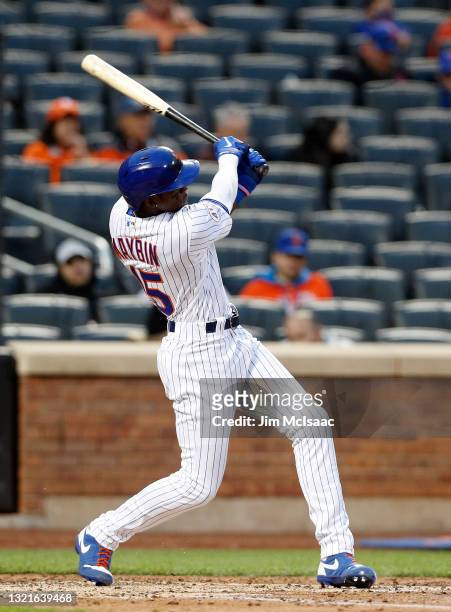 Cameron Maybin of the New York Mets in action against the Colorado Rockies at Citi Field on May 24, 2021 in New York City. The Rockies defeated the...