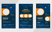 Set of business webinar social media stories post template with geometric background and circle frame